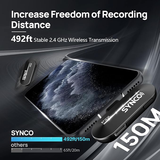 SYNCO Wireless Lavalier Microphone USB-C Lightning, P2XLT Dual Mic 2.4GHz for iPhone 16/15/14/13/12/11 pro max/se/Samsung YouTube TikTok Live Streaming, Wireless-Lavalier-Microphone-Lapel - Image 4