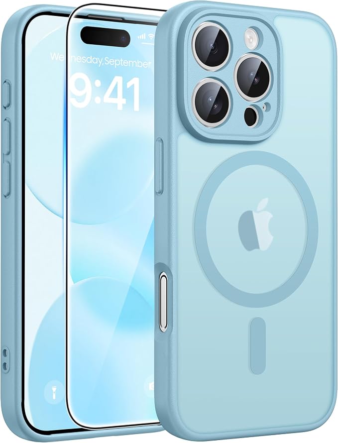 FNTCASE for iPhone 16 Pro Max Case, Fit for Magsafe, Glass Screen Protector | Full Camera Protection, Translucent Matte, 14FT Military Grade Drop Proof, Shockproof Protective Phone Cover, Teal by FNTCASE