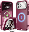 Follaroma Magnetic for iPhone 17 Pro Case with Camera Stand, Purple Pink | Built-in Glass Camera Cover Stand,Compatible with MagSafe,Heavy Duty Shockproof Protective,Military-Grade Anti-DropDual Case by Follaroma
