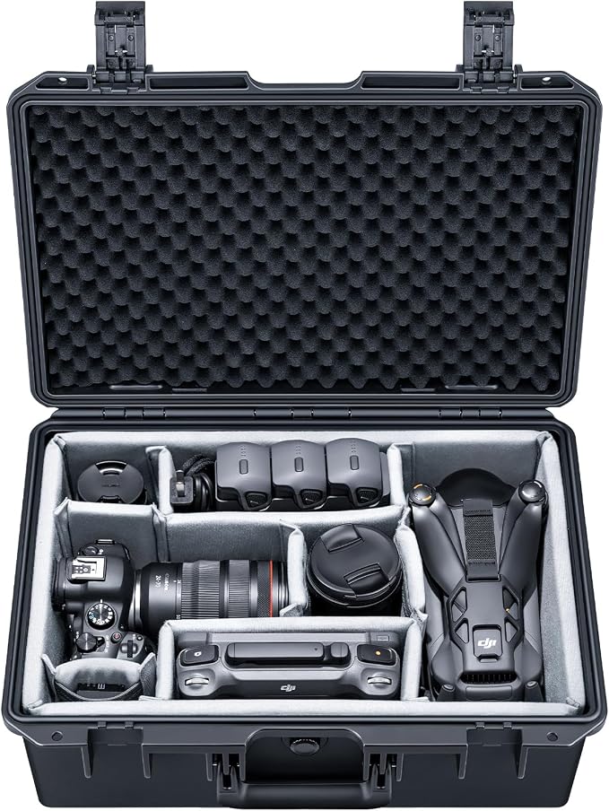 Lykus PVC2 Hard Case with Dividers for Cameras,Lenses,DJI Mavic/Air/Mini | For Photo Cameras,Drones,Portable Cameras and Their Mixes,10 Removable Dividers,Mesh Pockets,IP67 Waterproof,Shockproof by Lykus