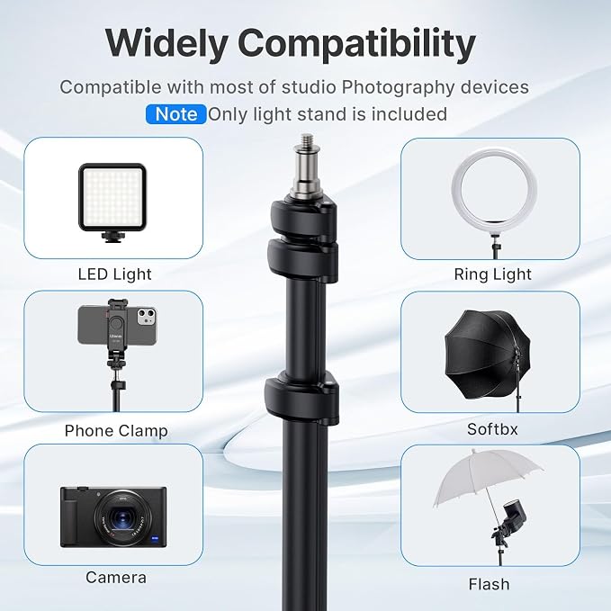 ULANZI Black Aluminum Light Stand, 6.32ft Extendable Tripod for Strobe Lights, Webcams, Cameras & Softboxes - Image 4