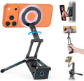 OMOTON TP02 360°Rotating for MagSafe Tripod, Upgrade with 1/4" Screw, Arca | Adjustable Magnetic Phone Tripod for iPhone 17/16/15 Pro Max Air, Foldable Selfie Stick Fits Vlog, Gym, Travel, Black Pro by OMOTON