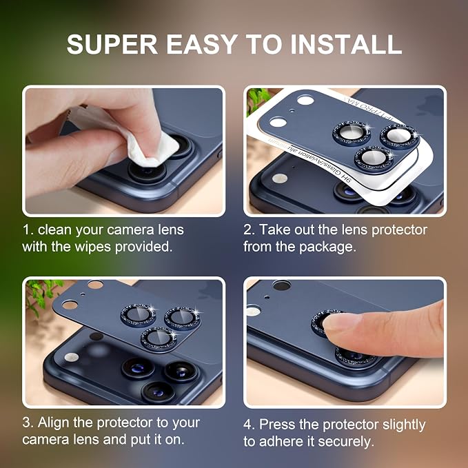 for iPhone 17 Pro Camera Lens Protector, Glitter Deep Blue | [Military Grade Shatterproof] [Strong Adsorption] [Case Friendly] Matte Metal Tempered Glass Camera Screen Cover Accessories - Image 7