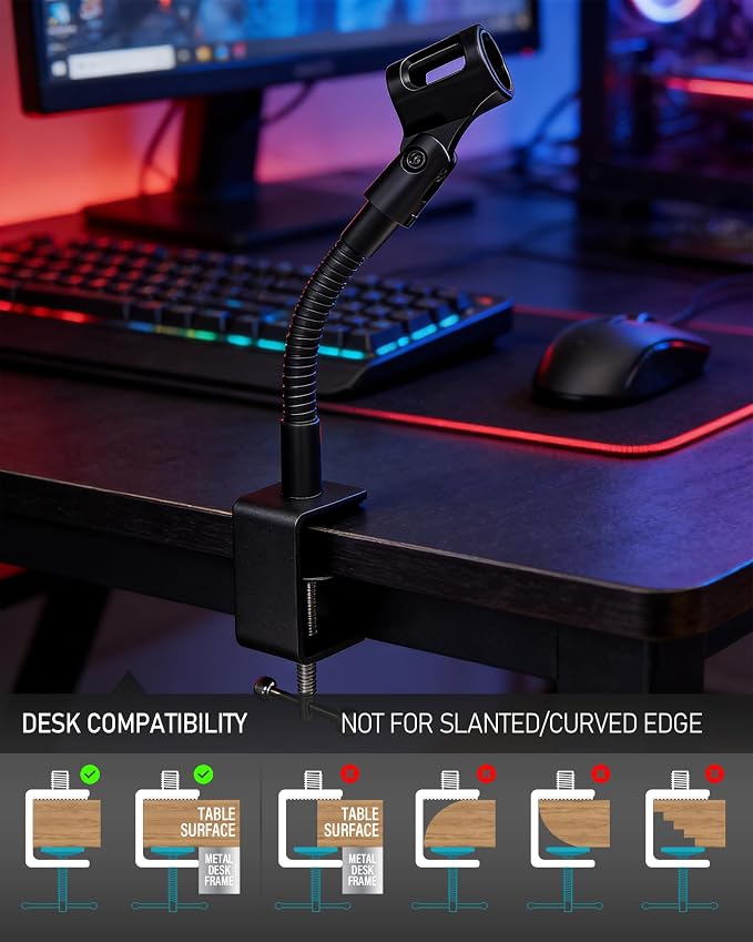 KC32 6-Inch Gooseneck Mic Stand, Heavy-Duty Desk Clamp for Podium | Flexible Arm Microphone Holder, Lectern Mount, 5/8-27 Thread, 3/8-16 Adapter, Mic Clip, Podcast, Pulpit, Studio, 4 lb Load - Image 5