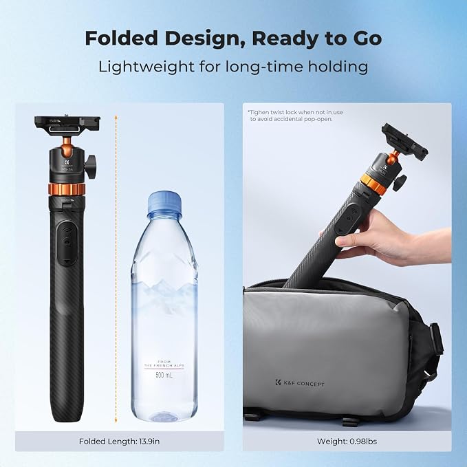 K&F CONCEPT Auto Open 62'' Selfie Stick Tripod with Remote for Vlog | 360° Ball Head Camera Tripod with 2-in-1 Phone Holder, Compatible with DJI Osmo Pocket 3 4 Insta360 Luna Ultra. MS34 - Image 4