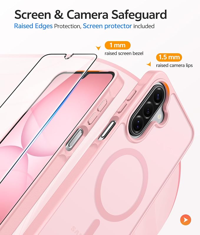 FNTCASE for Galaxy A17/A16 5G Phone Case, Fit for Magsafe, Screen Protector | Translucent Matte, 14FT Military Grade Drop Protection, Slim Shockproof Protective, for Samsung A 17 A 16 Cover, Light Pink - Image 4