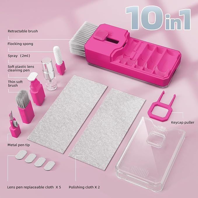 Keyboard Cleaner & Laptop Cleaning Kit, All-in-1 for Computer PC, HotPink | Electronics Deep Cleaning Reusable Brush Tool, Screen-Safe Spray, for iPhone iPad Macbook Airpod Camera, Gaming Accessories - Image 7