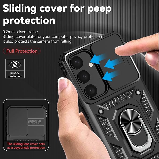 for Galaxy S24 Plus/S25 Plus Case with Screen Protector: [Military Grade 20ft. Drop Tested] Slide Camera Cover Ring Shockproof Protective Phone Case for - Samsung Galaxy S24 Plus/S25 Plus (Black) - Image 4