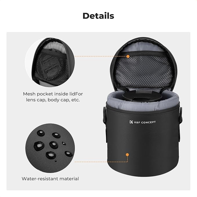 K&F CONCEPT Camera Lens Case, 3-Way Carry Pouch for Lens with Air Blower | For Lens Below 2.9" x 4.5" (D x H), 10mm Padding, Shockproof, Waterproof Zipper Lens Bag for DSLR SLR Cameras - Image 5