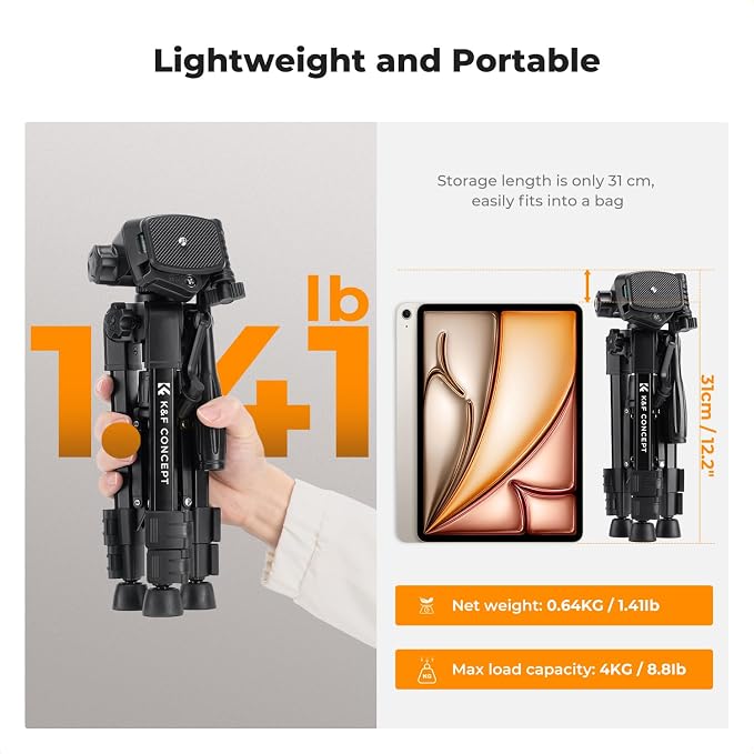 K&F CONCEPT 25" Mini Desk Tripod for Camera Video | Portable Aluminum Tripod for DSLR Cameras Phone, Lightweight Video Tripod for Travel. with Remote Max load 8.8 lbs. S223A0 - Image 5