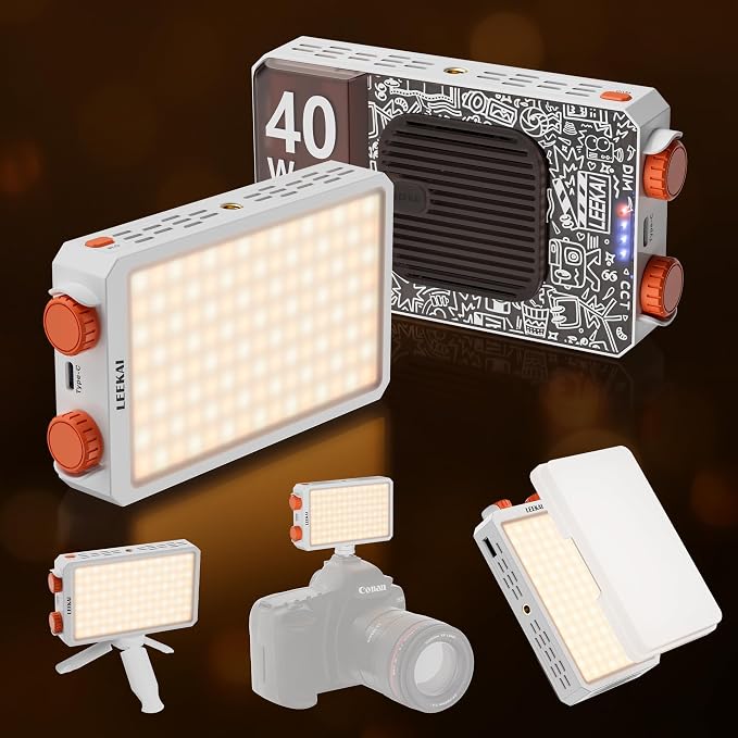 40W Portable LED Video Light, Rechargeable Fill Light with Mini Tripod | LEEKAI P40 6400mAh Bi-Color 120 Beads Camera Light with Soft Light Cover, 2500K-9000K TLCI 95+ CRI>95 Selfie Light for Vlog by Leekai