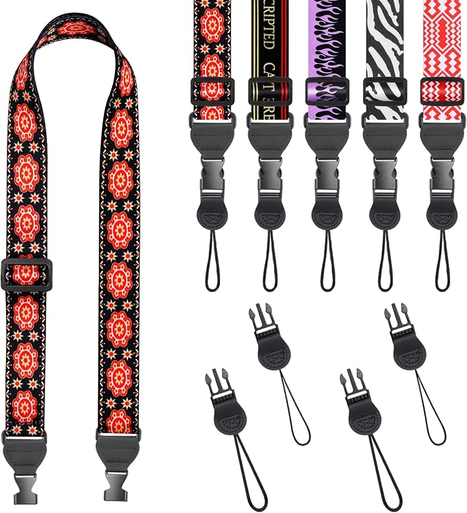 FIEIL Red Floral Shoulder Strap, Adjustable Camera Strap with 2 Sets of Quick-Release Buckles, Comfortable Neck Strap for iPad, Tablet, Camera, Laptop, Binocular, Luggage Bag by FIEIL