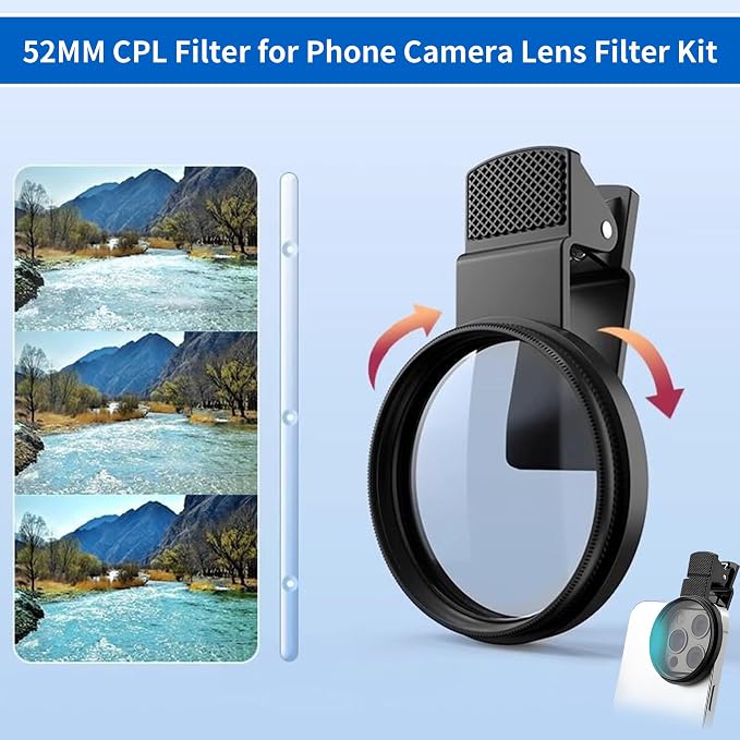 Wlizyzfhy 52mm Clip-on CPL Phone Camera Lens Filter | Universal CPL Filter Compatible with Smartphones, HD Polarizing Phone Lens to Reduce Glare Enhance Colors for Photos - Image 2