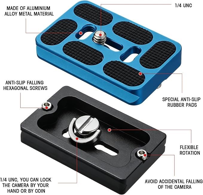 Frienda Quick Release Plate Tripod 1/4-20 DSLR,Pu60,Black and Blue | Tripod Mount Plate, Camera Tripod Mount for DSLR Camera Tripod Ball Head , Metal, 1.9 x 1.5 x 0.4 Inch - Image 4