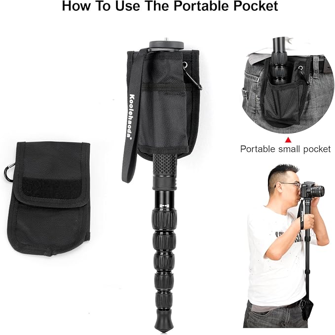 Koolehaoda 63" Aluminum Camera Monopod with Phone Stand | Portable Travel Photography Stick, Walking Stick Handle, Compatible with Canon, Nikon, Sony, Video Camcorder, DSLR - Image 7