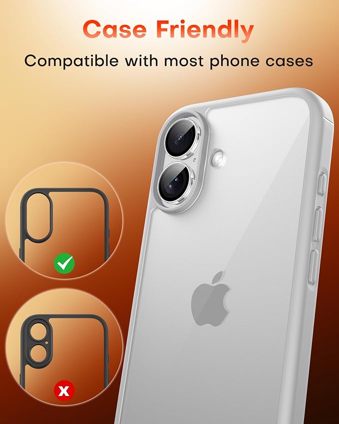 TOCOL Camera Lens Protector for iPhone 16 / iPhone 16 Plus Tempered Glass HD Individual Scratch Resistant Camera Cover Accessories Case Friendly 2 Pack（Clear） - Image 7