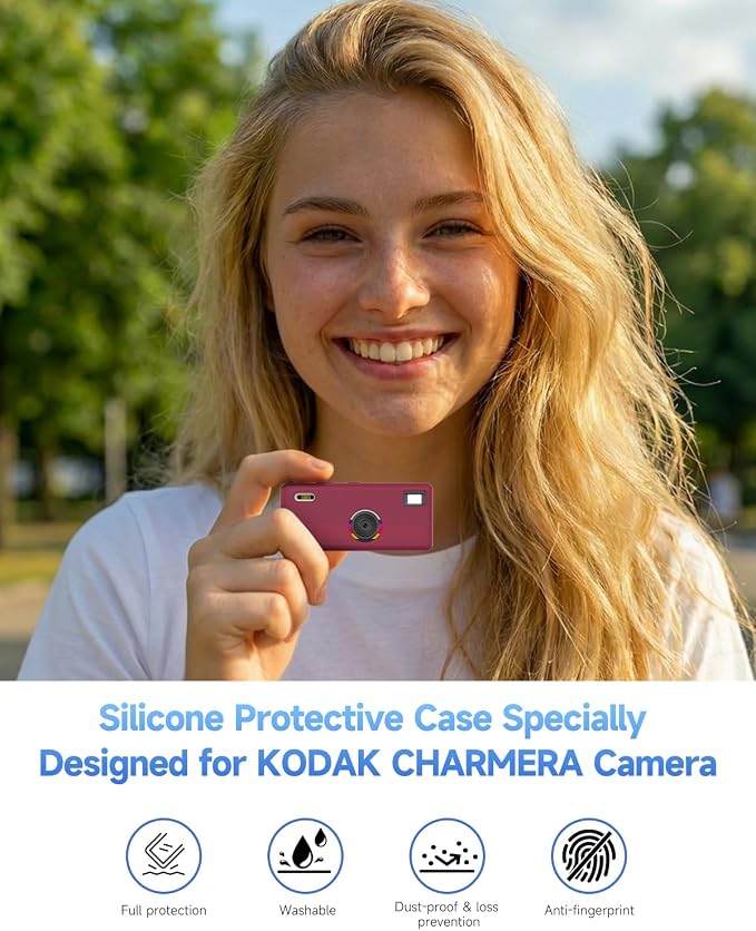 Silicone Case for Kodak CHARMERA Keychain Digital Blind Box accessories,Soft Silicone Protective Case,Comes with Screen Protectors and Wrist Strap - Dark Red - Image 2