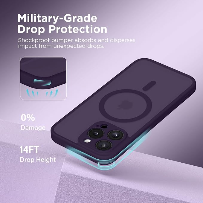 CAPRARO for iPhone 13 Pro Case, Compatible with MagSafe | Upgraded [Full Camera Protection] Shockproof Protective Slim Translucent Matte Magnetic Phone Case 6.1'', Deep Purple - Image 5