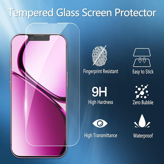 2 Pack Tempered Glass Screen Protector for iPhone 13 6.1-Inch | with 2 Pack Camera Lens Protector, Anti Scratch, Bubble Free, Case Friendly - Image 3