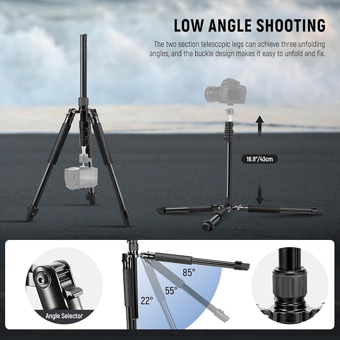 NEEWER Photography Light Stand, 1.5-6.4ft/47-195cm Aluminum Reversible Studio Lighting Tripod, Portable Phone Video Stand w/ 1/4" Screw for Strobe Light Camera Softbox, 4.4lb/2kg Load, ST195 | Studio Lighting Tripod, Portable Phone Video Stand with 1/4... - Image 6