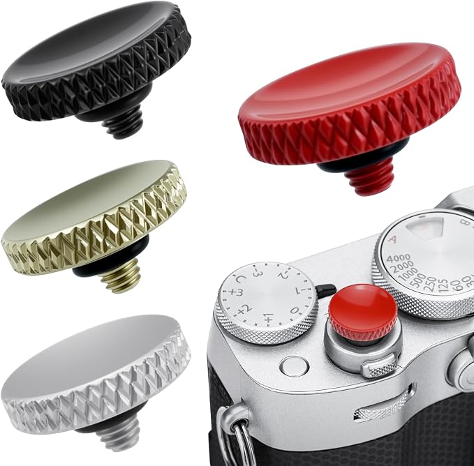 SDTC Tech 4 Pcs Fuji Shutter Release Button Accessories | Copper Camera Soft Shutter Button Fits for Fuji X-T3 X100 X100S X-T10 X-T20 X-T30 Xpro1, 4 Color (Red/Black/Silver/Golden) by SDTCTech