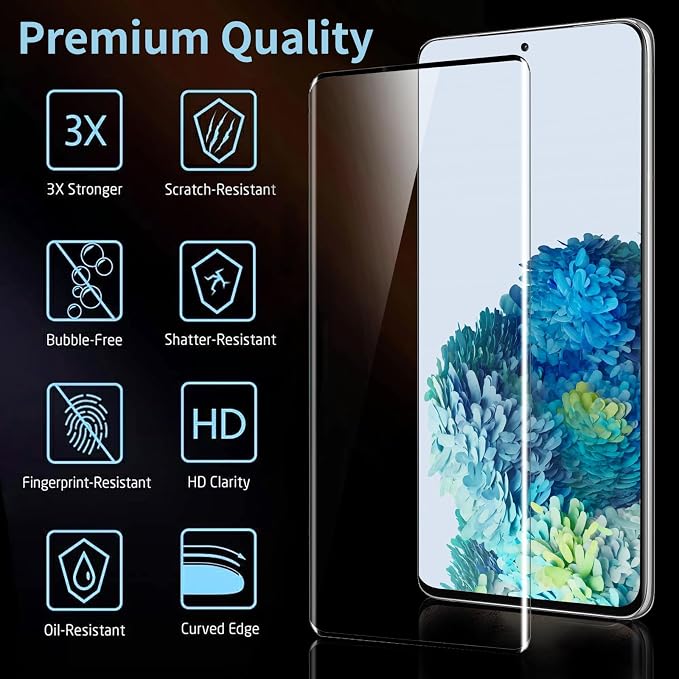 3 Pack Galaxy S20 Screen Protector, HD Clear Tempered Glass, Fingerprint Unlock, 3D Curved, Scratch Resistant, No Bubble for Samsung Galaxy S20 5G Glass Screen Protector - Image 2