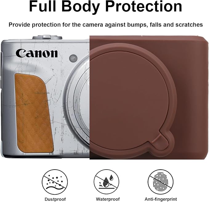 BOVKE Silicone Camera Case for Canon PowerShot SX740 / SX730 Digital Camera, SX740 HS Soft Protective Case Cover Rubber Camera Slim Fit Sleeve with Removable Lens Cover, Brown - Image 3