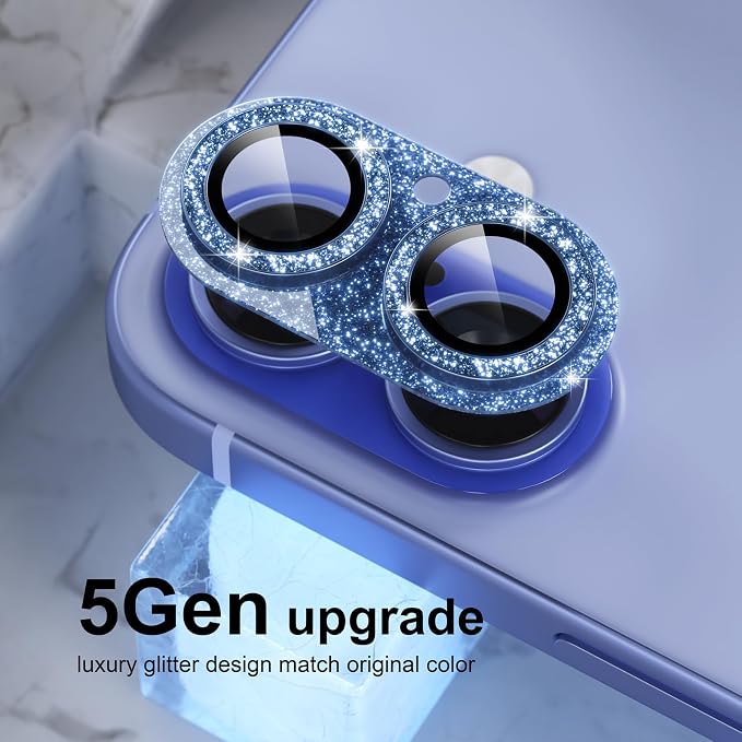 Choiche for iPhone 16/16 Plus Camera Lens Protector, Glitter-Ultramarine | Bling Metal Camera Cover with 9H Tempered Glass Lens Screen Protector Accessories, Strong Adsorption, Case-Friendly - Image 7