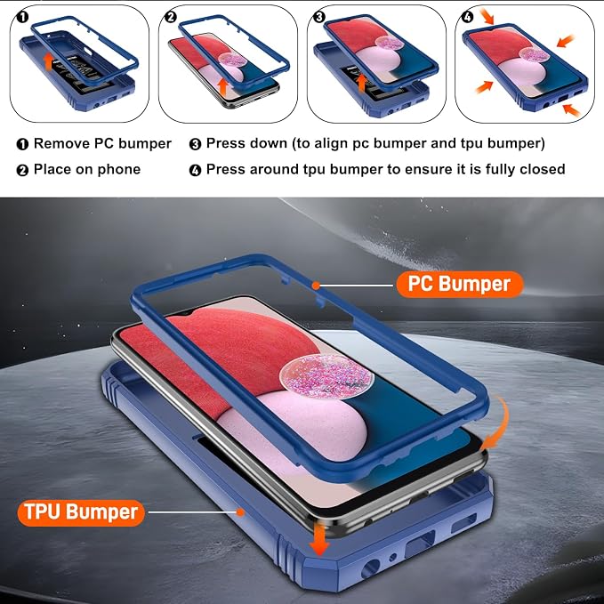 Fit for Samsung Galaxy A25 5G Phone Case with 2PCS Screen Protector, Build in 360° Rotating Ring Kickstand, Military Grade Protective Case for Samsung A25 Case Phone, Blue - Image 4