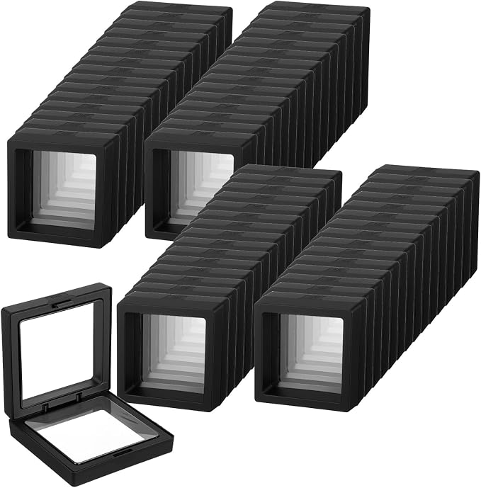 Molain 80 Pcs Coin Holder Challenge Coin Display Stand, 3D Floating Display Case 2.8 x 2.8 x 0.8 Inch Clear Film Jewelry Storage Box, Coins Case Frame Stand for Challenge Coins Fossils by Molain
