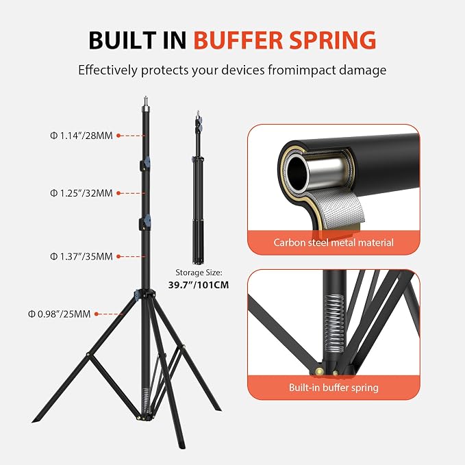 10ft 118" Heavy Duty Photography Light Stand, Ringlight Tripod-Ø32mm | 10ft Ø32mm heavy-duty photography light stand with 1/4" screw, height adjustable support for ringlight studio Reflectors - Image 5