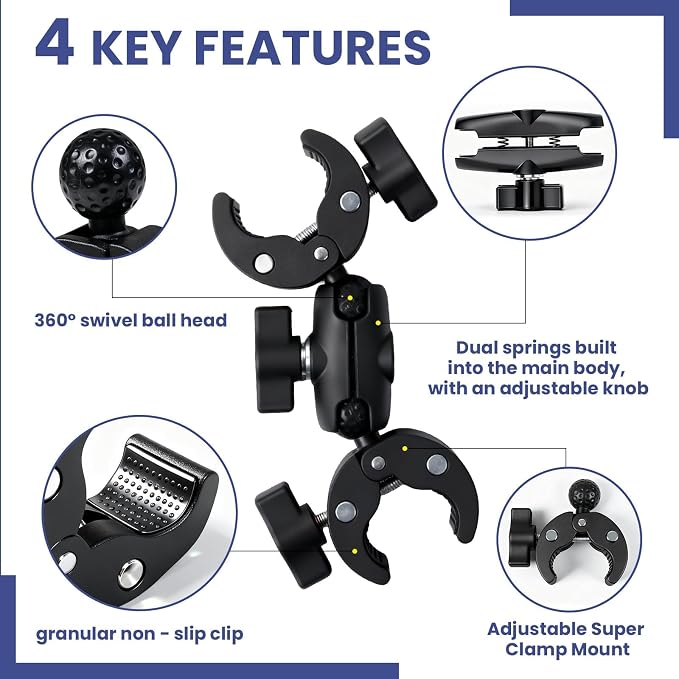 INNOLIFE Double Ball Head Camera Clamp - Adjustable Mounting Bracket with Pliers-Style Grips for Photo Studio Equipment, Light Stands, Reflectors, Monitors, and Golf Cart Crossbars（6inch） - Image 7