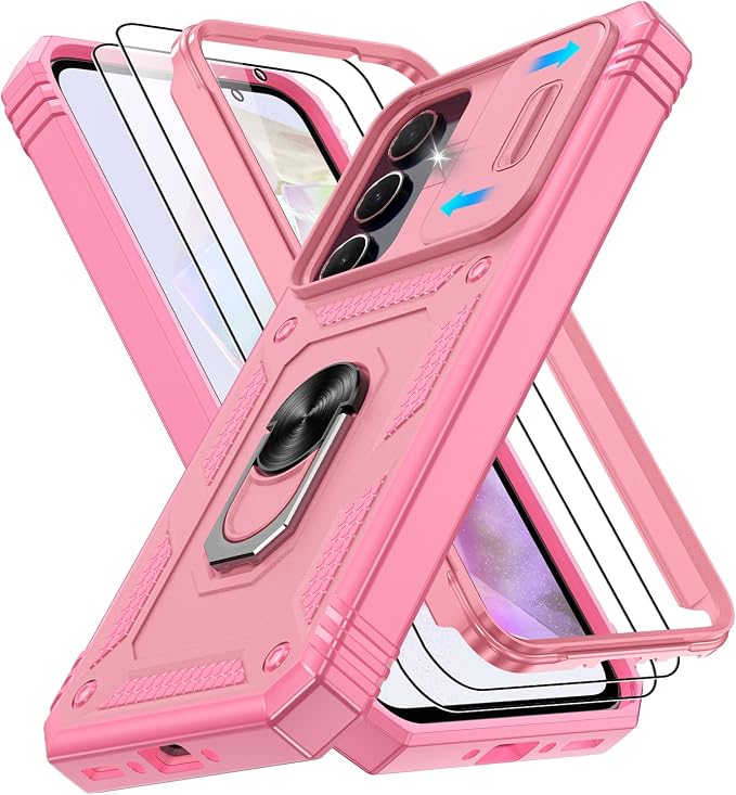 Gritup for Galaxy A35 5G Case Military-Grade Shockproof with Kickstand Pink | with 2 PCS Screen Protector, Slide Camera Cover, Heavy Duty Outdoor Protection Funda para A 35 Phone Cover, Pink by Gritup
