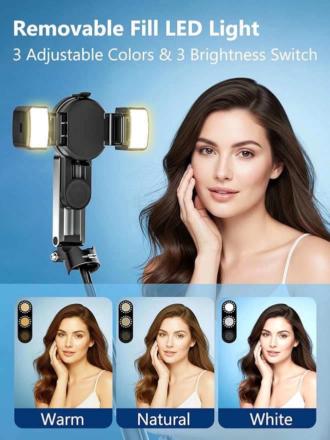 Magnetic Mini Selfie Stick for iPhone with Light (MPT-02) | 4 In 1 Portable Pocket Selfie Stick Tripod for iPhone & Android with Rechargeable Remote, Removable Phone Clip - Image 4