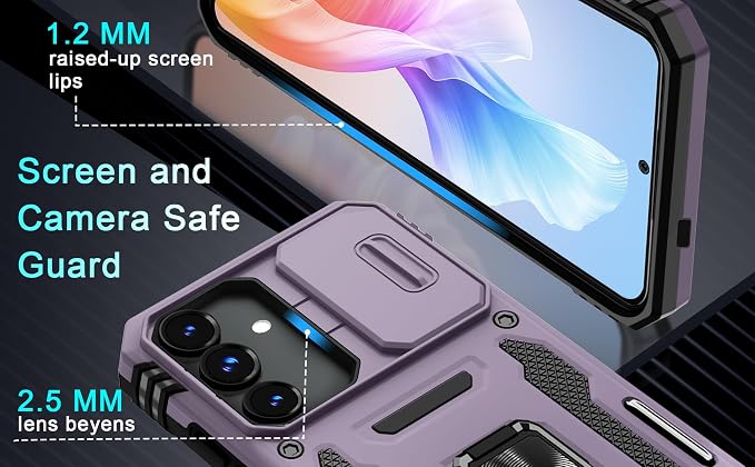 DEERLAMN Case for Samsung Galaxy S24 6.2-Inch with Slide Camera Cover+Screen Protector(1 Pack), Rotated Ring Kickstand Military Grade Shockproof Protective Cover-Deep Purple - Image 6