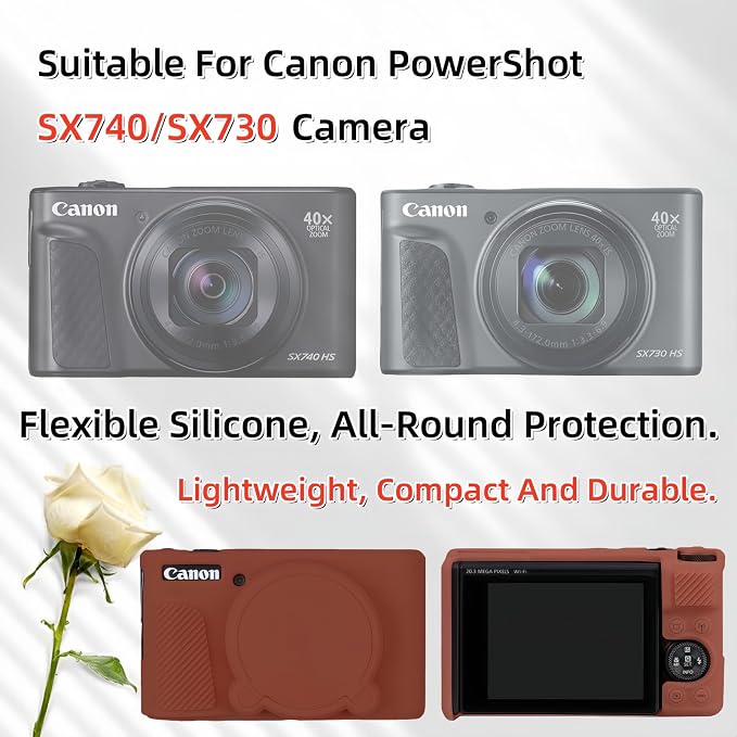 Camera Case for Canon PowerShot SX740/ SX730 Digital Camera, SX740 HS Case | Soft Silicone Protective Case Removable Lens Cover, Comes with 2 Screen Protectors and 1 Wrist Strap. (Brown) - Image 2