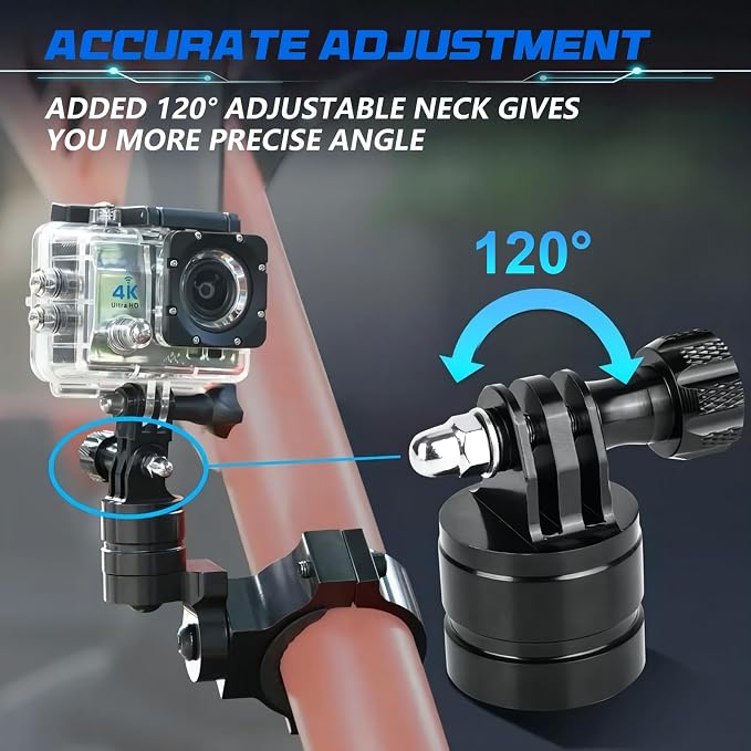 Chelhead Camera Mount Holder UTV ATV Fit for GoPro Hero, SJ, DJL, Insta360 | Aluminum Roll Bar Clamp With 360° Rotation,Fits 1, 1.5, 1.75 And 2 Inch Tubes On UTVs Polaris, Can-Am, Kawasaki, Yamaha, Boat - Image 3
