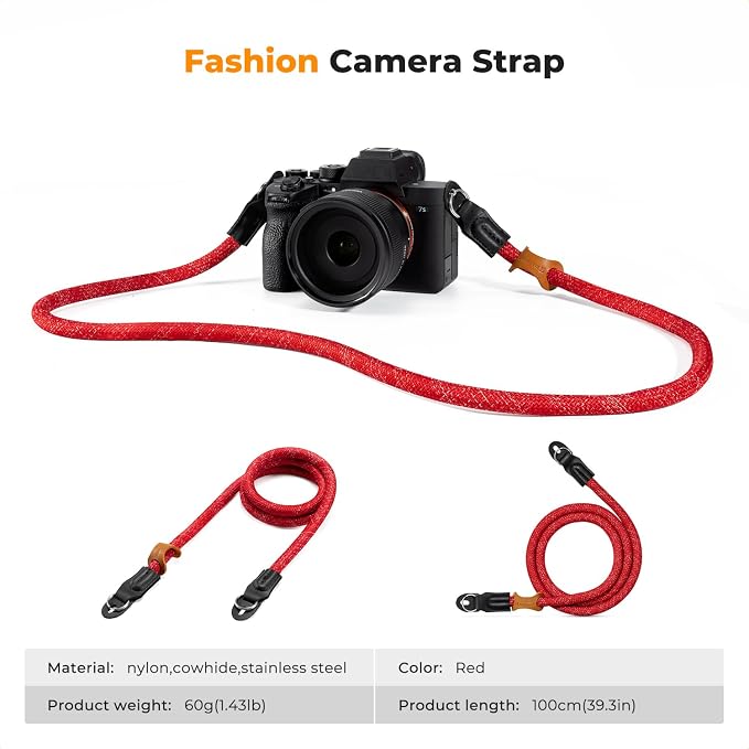 K&F CONCEPT Camera Neck Strap,100cm Camera Shoulder Strap | Nylon Rope, with O-ring for DSLR Camera, for Street Photography, BJ01 - Image 7