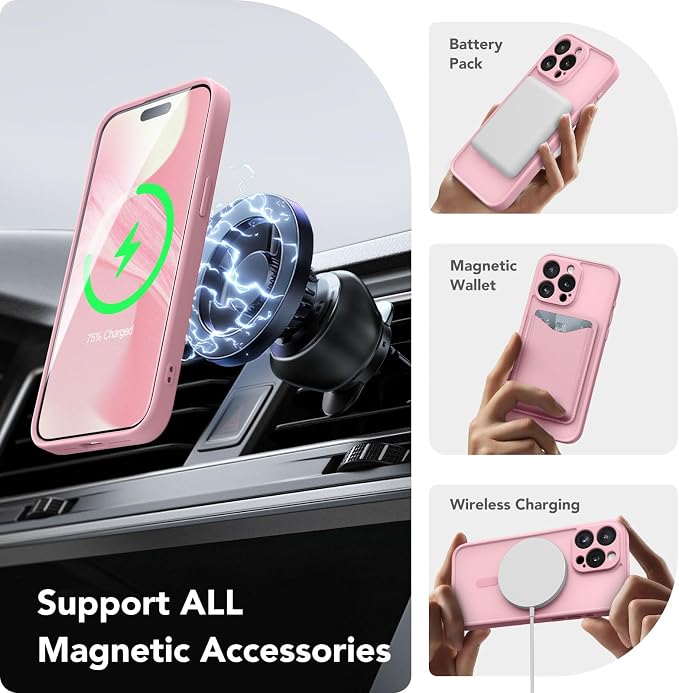 CAPRARO for iPhone 13 Pro Max Case, Compatible with MagSafe | Upgraded [Full Camera Protection] Shockproof Protective Slim Translucent Matte Magnetic Phone Case 6.7'', Peach Pink - Image 3