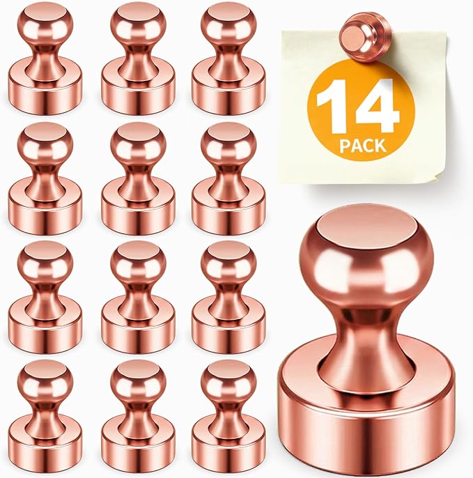 FINDMAG Fridge Magnets, Refrigerator Magnets for Locker, 14 Pack, Rose Gold | White Board Magnets for Classroom Pictures, Kitchen Display and Accessories Decorative, Easy to Move, Reusable Design by FINDMAG