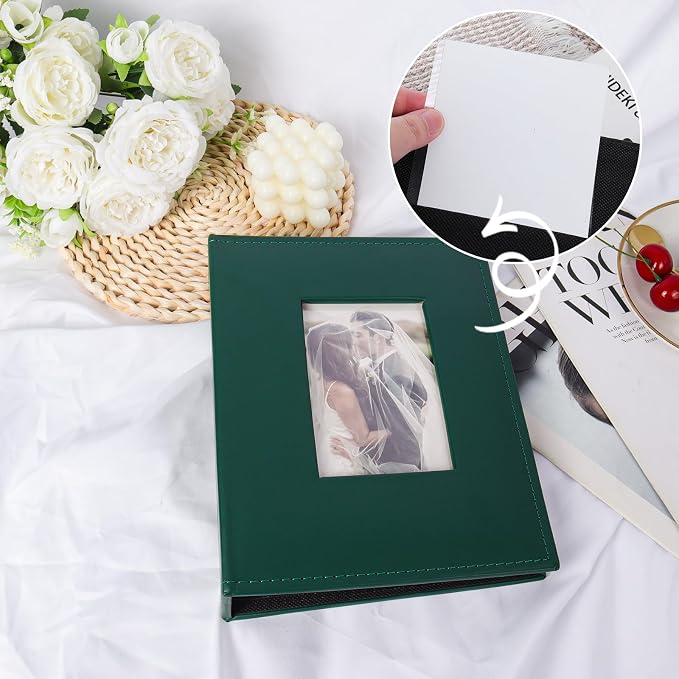 RECUTMS Photo Album 4x6 200 Photos Leather Vacation Memory Book Dark Green | Black Pages, Horizontal Pockets, Small Albums for Family Wedding Travel, DIY Front Window, Baby Photobook, Slip-in Picture - Image 3
