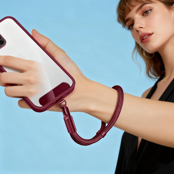Phone Wrist Strap Lanyard Hand Universal Adjustable Phone Finger Grip Wristlet with 3 Patches Tether Anti Theft for iPhone 16 Pro Max 15 Charms for Keychain USB Flash Drive Wallet ID Name Tag Burgundy - Image 2