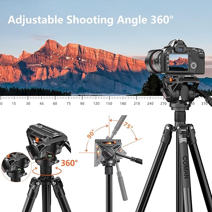 Fluid Head Tripod for DSLR Camcorder,Camera Monopod Tripod 360° Pan&+90°/-70° Tilt,New Q6 Fluid Head Aluminum Alloy QR Plate Compatible with DJI RS Gimbal Manfrotto Max Load 17.6lb (KX3939Plus - Image 6