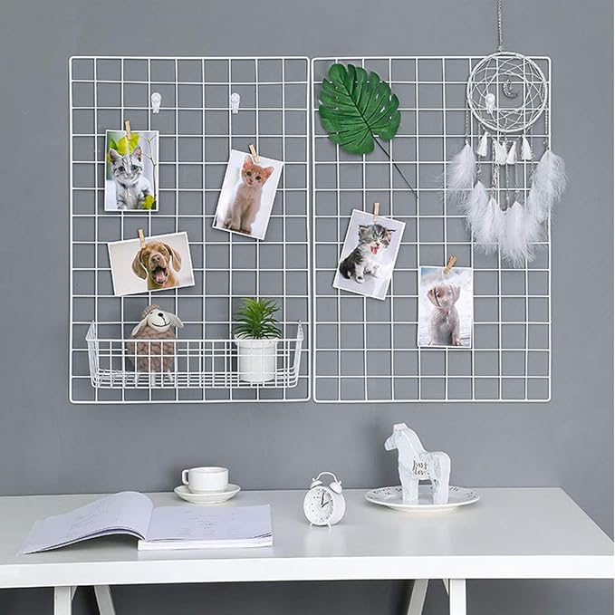 2 Pack Large Wall Grid Panels with Light and Clips, Photo Display Board, Picture Frame Collage Board, Wire Grid Wall Panel Room Decoration,White - Image 5