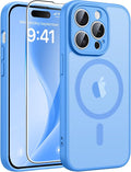 FNTCASE for iPhone 14 Pro Max Case, Fit for Magsafe, Glass Screen Protector | Full Camera Protection, Translucent Matte, 14FT Military Grade Drop Proof, Shockproof Protective Phone Cover, Ice Blue by FNTCASE