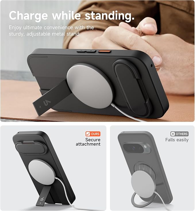 SURITCH for Google Pixel 9/9 Pro Phone Case, Compatible with MagSafe, Protective Cover with Camera Cover & Adjustable Metal Kickstand for Pixel 9/9 Pro -Black - Image 6