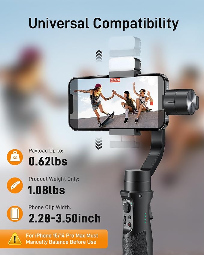 hohem iSteady Mobile+ Kit Gimbal Stabilizer for Smartphone with Fill Light | Ultra-Wide-Angle Mode, iSteady 7.0 Anti-Shake, 600° Inception, Sport Mode, Magnetic Fill Light, 13H Battery - Image 7