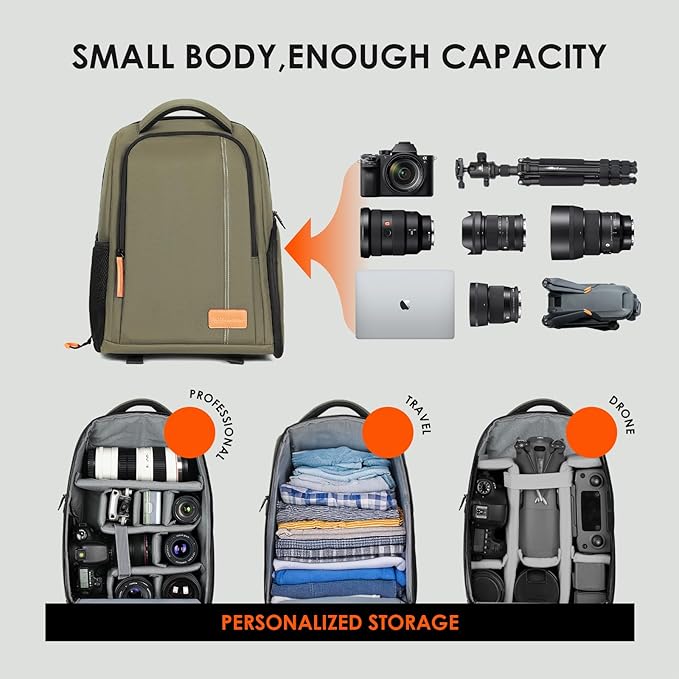 TARION Camera Backpack for Photographers Compact 15L, TB04 Green | 15 Inch Laptop Compartment, Side Access Quick Draw, Anti-theft Hidden Pocket, Tripod Holder, Rain Cover, Travel-Friendly - Image 3