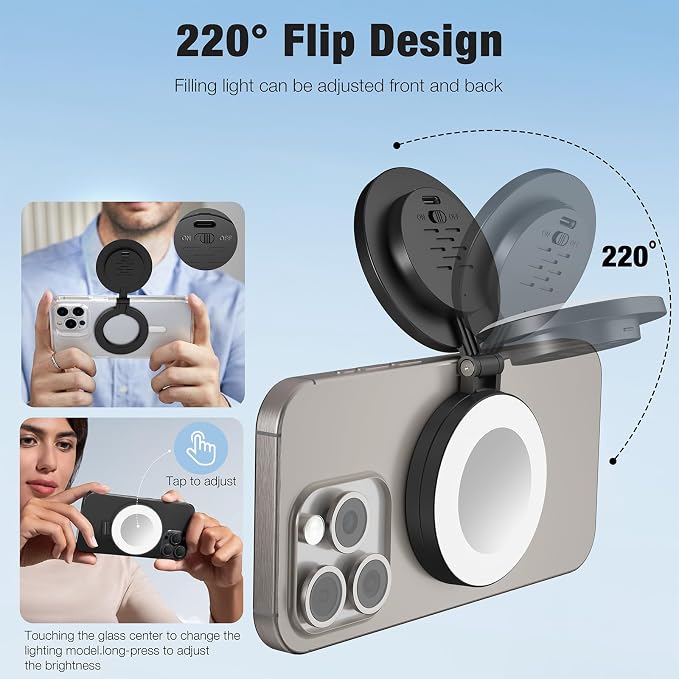 Magnetic Selfie Light,Phone Light Compatible with iPhone Magsafe | 360° LED Selfie Ring Fill Light with Mirror for Selfies/Photography/TikTok/Zoom Calls/Video Conference - Image 4