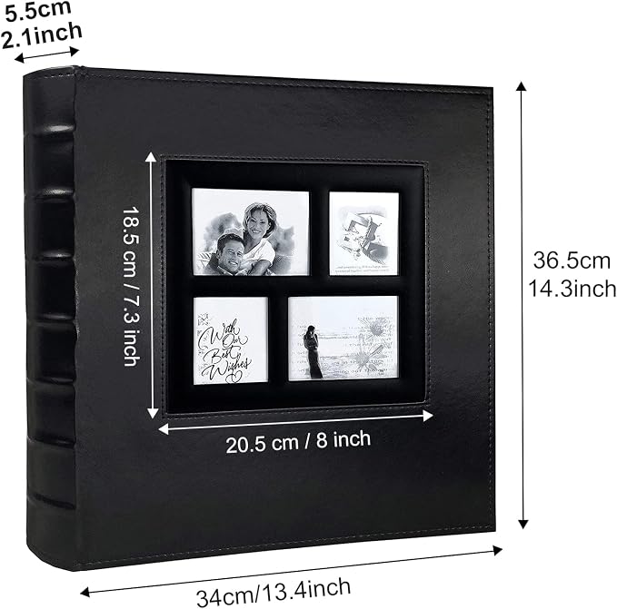 RECUTMS Photo Album 4x6 600 Photos Large Leather Family Picture Album Black | Large Capacity, Black Page, Horizontal and Vertical Pockets, Anniversary Travel Memory Book, DIY Cover Window, Wedding Gifts - Image 2